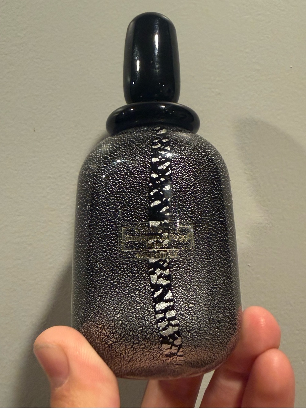 Vintage Murano Glass Gambaro and Poggi Perfume Bottle Black & Silver